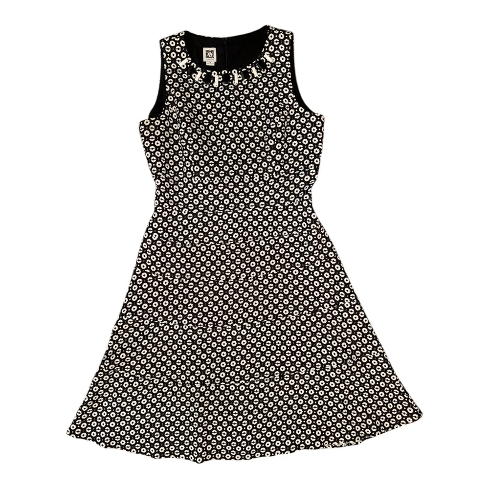 Anne Klein Women's Sleeveless Geometric Print Dress, Black and White Pattern, Si - Picture 2 of 4